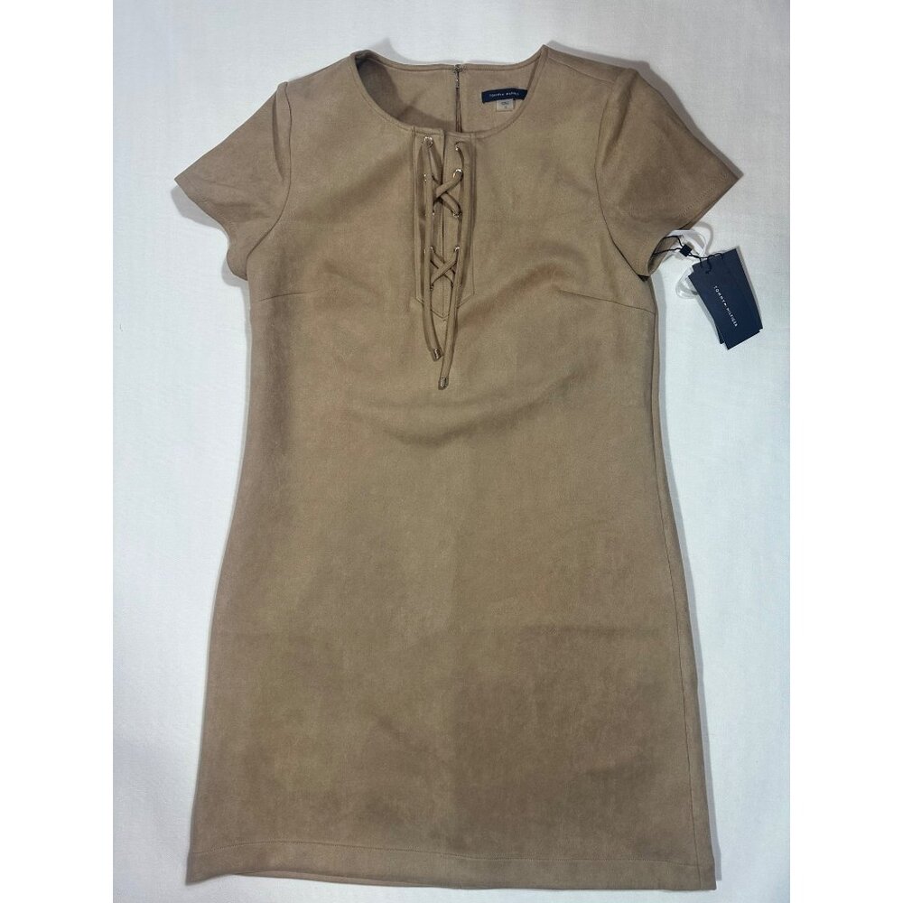 Tommy Hilfiger Women's Faux Suede Short Sleeve Jewel Neck Mini Shift Dress S -10 - Picture 10 of 10